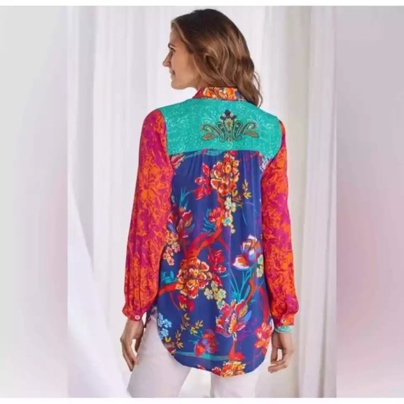 Soft Surroundings Hermosa Mixed Print Floral Embroidered Tunic Top Blouse PXL - Picture 2 of 9